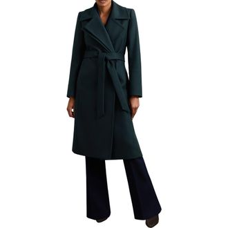 Reiss Odette Wool Blend Wrap Coat in Teal at Nordstrom, Size 4 Us