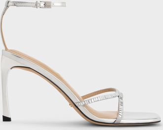 Charles & Keith Jaylene Metallic Leather Gem Stiletto Sandals