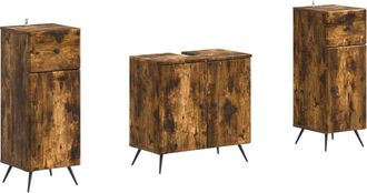 vidaXL Juego De Gabinete De Ba&ntilde;o De 2 Piezas Breda Roble Ahumado Vidaxl