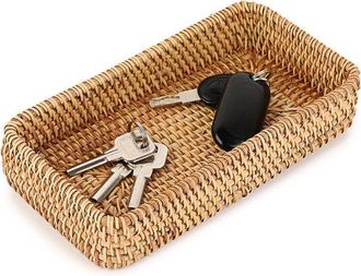 No Brand Bandeja De Rat&aacute;n Para Llaves - Peque&ntilde;a Cesta Decorativa De Mimbre Tejido - Bandeja De Almacenamiento Para Llaves, Tocador, Velas, Decoraci&oacute;n Y Perfume