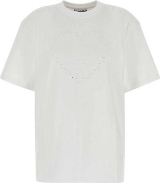 Ganni Heart Drop Shoulder T-Shirt - Dames - T-shirts - Wit - S - Katoen - Tops