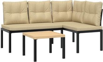 vidaXL Bancos De Jard&iacute;n Cojines 3 Pzas Acero Recubrimiento Polvo Negro Vidaxl