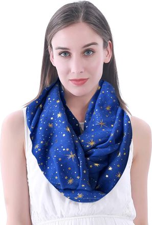 Lina & Lily Gold Foil Star Womens Snood Scarf Lightweight (Royal Blue)