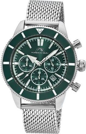 Porsamo Bleu Brandon Chronograph Mesh Strap Watch, 44mm in Silver/green at Nordstrom Rack