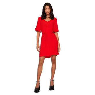 Vila Vimesa Detail V-Neck S/S Dress/SU - Noos, Flame Scarlet, 18
