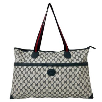 Gucci Navy Red Color Leather Pvc Shoulder Bag Tote Bag (Pre-Owned)