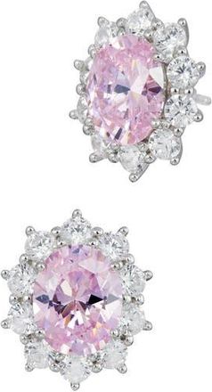 Savvy Cie Jewels Oval Cubic Zirconia Halo Stud Earrings in Fancy Pink at Nordstrom Rack