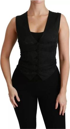 Dolce & Gabbana Zwart Kant Taillejas Slanke Vest Top - Dames - Gillet - Zwart - S - Polyester - Kostuums