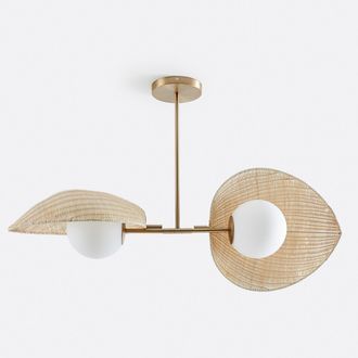 La Redoute Interieurs Dubbele lamp, opaline, rotan en messing Javana