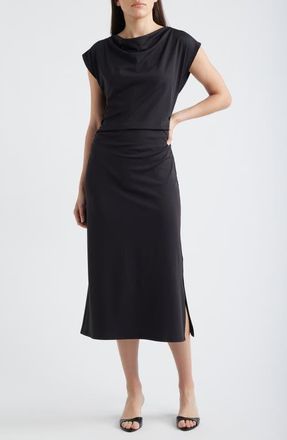 Maggy London Draped Midi Dress in Black at Nordstrom, Size 12