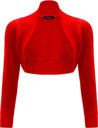 Generic Ladies Womens New Long Sleeve Cropped Plain Bolero Shrug Party Top. UK 6-14 Red