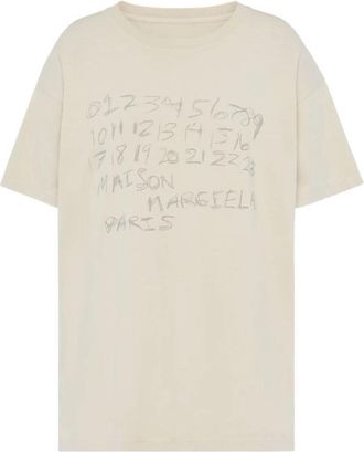 Maison Margiela Numerical Katoenen T-shirt - Dames - T-shirts - Beige - L - Katoen - Tops