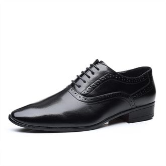 Generic Dress Oxford for Men Lace Up Pointed Toe Burnished Toe PU Leather Rubber Sole Non Slip Resistant Low Top Block Heel Business(7.5 UK) Black