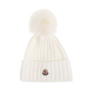 Moncler Wol muts met pompon - Dames - Hoeden - Beige - ONE Size - Wol - Accessoires