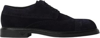 Emporio Armani Laced Shoes, male, Blue, Size: 12 US Suede Brogue Lace-up Shoes