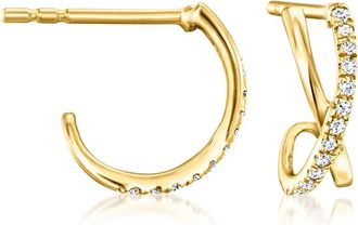 RS Pure by Ross-Simons Diamond Crisscross C-Hoop Earrings in 14kt Yellow Gold