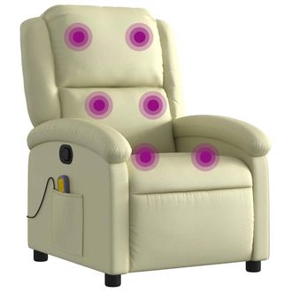vidaXL Vidaxl - Sill&oacute;n Reclinable De Masaje Cuero Aut&eacute;ntico Crema