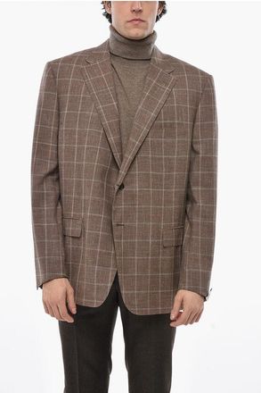 Corneliani Blazer Monopetto MANTUA In Misto Lana Con Motivo A Quadri taglia 62
