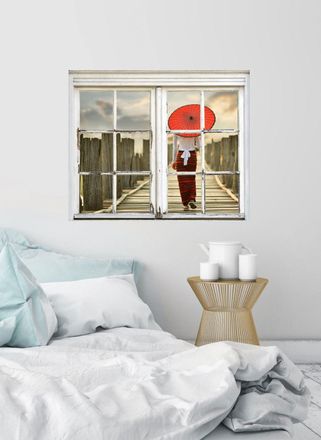 Queence Wandsticker »Frau auf Steg« Wandsticker, Wandbild, selbstklebend, Steg, Frau, Wasser