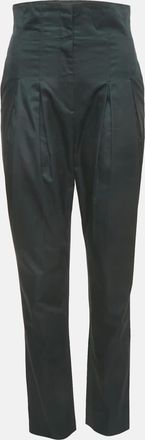 Giambattista Valli Dark Green Cotton Pleated High Waist Trouser