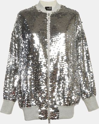 Moschino Love Moschino Silver Cotton Knit Sequins Bomber Jacket