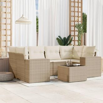 vidaXL Vidaxl - Set Sof&aacute;s De Jard&iacute;n 7 Piezas Y Cojines Rat&aacute;n Sint&eacute;tico Beige