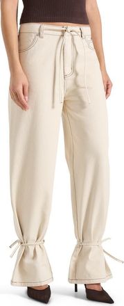Mani&egrave;re De Voir Faye Wide Leg Jeans With Tie Waist in Cream at Nordstrom, Size 10