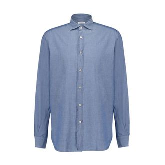 Boglioli Blauwe Slub Katoenen Overhemd - Heren - Casual Overhemden - Blauw - 3XL - Katoen - Overhemden