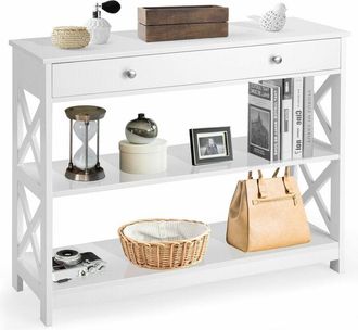 Costway Costway - 3-Tier Console Table Sofa Table X-Design Entryway Table for Hallway Living Room