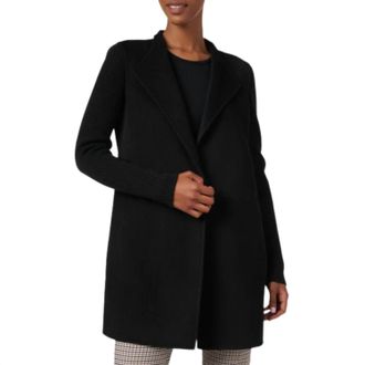 Kinross Cashmere Rib Sleeve Coat In Black