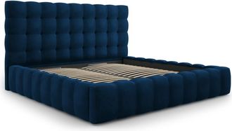 MICADONI Cama con cabecero y baúl de terciopelo azul regio