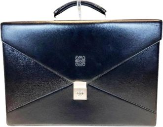 Loewe Pre-owned Handbags, male, Black, Size: ONE SIZE Pre-owned Anagram Leather Briefcase