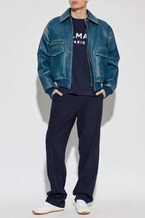 Balmain T-shirt With Printed Logo, Mens, Navy Blue