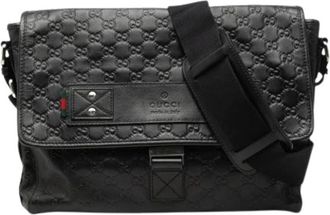 Gucci Pre-owned Embossed Leather Crossbody Bag - Dames - Vintage Schoudertas - Zwart - ONE Size - Leer - Vintage