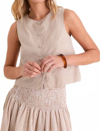 Emerson Fry Button Front Wide Hem Top In Cafe Check