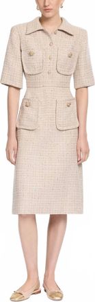 Elie Saab Sequin Thread Tweed Midi Dress In Brown Su