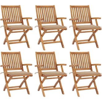 vidaXL Vidaxl - Sillas De Jard&iacute;n Plegables 6 Uds Madera Maciza Teca Con Cojines