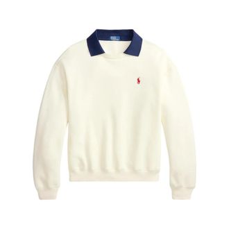 Ralph Lauren Hoodies & sweatvesten, Dames, Wit, M, Katoen, Polo-kraag fleece sweater