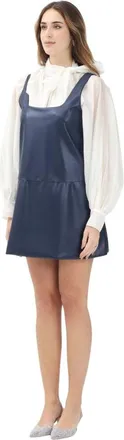 Vicolo Kleedjes, Dames, Blauw, S, Blauwe imitatieleren jurk vierkante halslijn