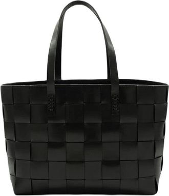 Dragon Diffusion Handwoven Black Cow Leather Tote Bag With Rectangular Structure