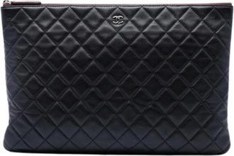 Chanel Pre-owned Quilted Lambskin Clutch - Dames - Vintage Clutch - Zwart - ONE Size - Leer - Vintage