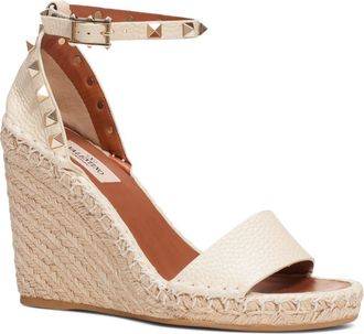 Valentino Garavani Valentino Rockstud Espadrille Wedge Sandal in Light Ivory at Nordstrom, Size 41