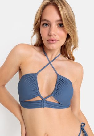 Lascana Bandeau-Bikini-Top LSCN BY LASCANA Gina, Damen, Gr. 38, Cup A/B, blau (rauchblau), Recycling-Polyamid, unifarben, Bikini-Oberteile Bandeau-Bikini-Top,