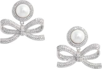 Self Portrait Pearl Bow Drop Earrings