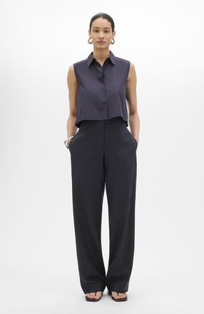 Another Tomorrow Cropped Sleeveless Shirt in Midnight at Nordstrom, Size Medium