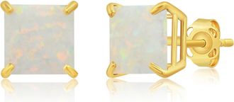 MAX + STONE 14k Yellow or White Gold 7mm Princess Cut Gemstone Square Stud Earrings