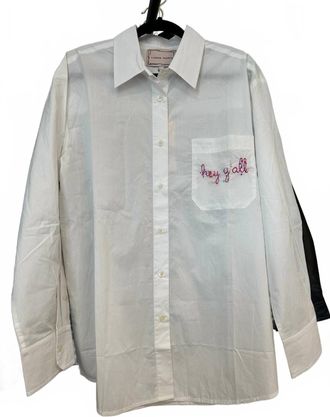 Lingua Franca Womens Custom hey Yall Oversized Cotton Shirt In White