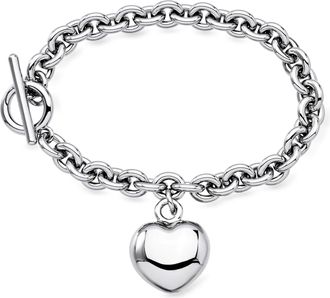 Ross-Simons Italian Rhodium-Plated Puffed Heart Toggle Bracelet