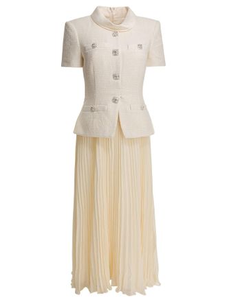 Self Portrait Vestido midi de boucl&eacute; con falda plisada de Self Portrait