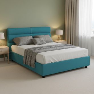 Dmora Cama Brivio Plaza Y Media, Desenfundable, Con Almacenaje Made In Italy, Tama&ntilde;o Colch&oacute;n 120x190 Cm, Azul